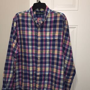 Polo Ralph Lauren Pink Blue plaid pocket LS Shirt